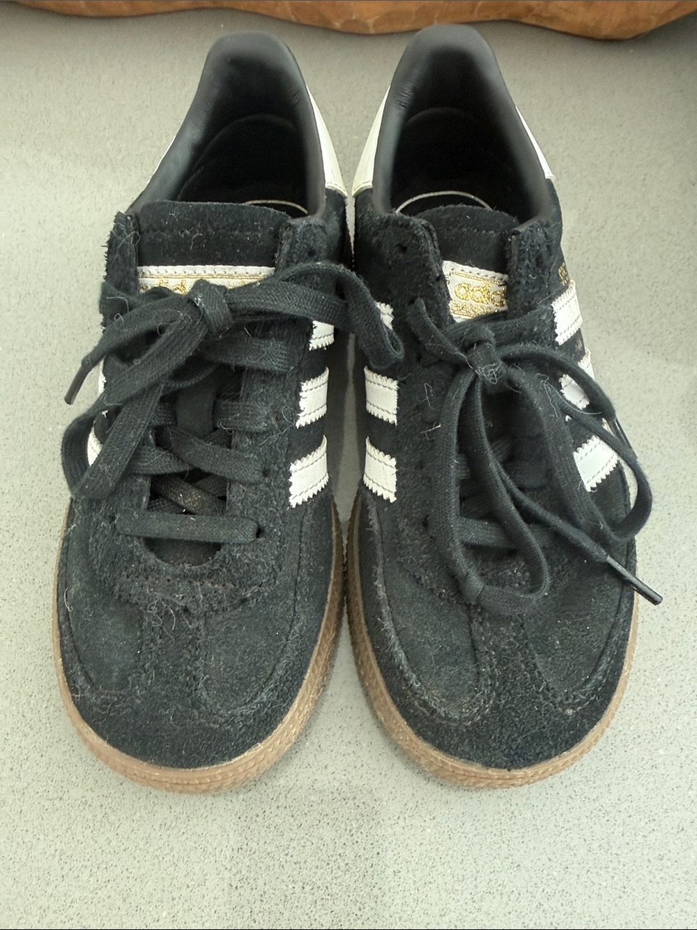 adidas Black Suede Three-Stripe Sneakers with White Accents